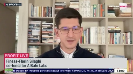 VIDEO Servicii de securitate cibernetică bazate pe AI. Fineas-Florin Silaghi, co-fondator AISafe Labs: Plănuim să atragem o rundă mult mai mare de finanțare la începutului anului următor. Noi servicii urmează a fi lansate - Profit.ro Live TV