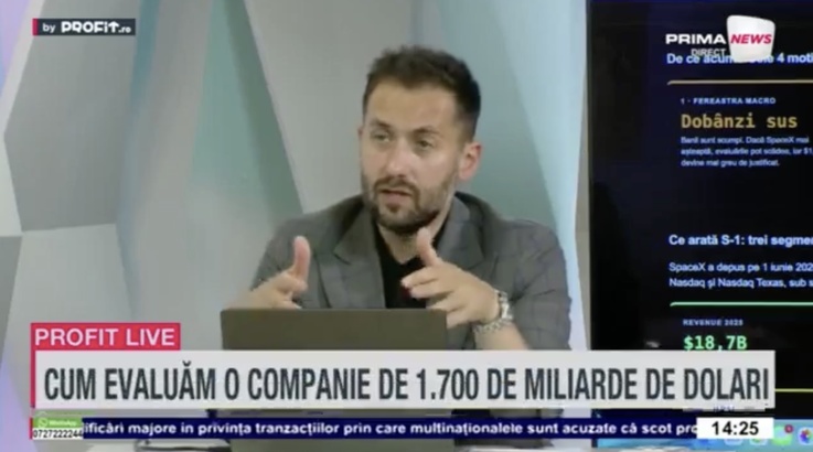 VIDEO Listarea SpaceX. Alexandru Chirilă, CEO Profit Point: Vor atrage mulți bani atât direct prin IPO, cât și prin introducerea în indici. IPO-ul poate muta capitalul dinspre alte companii spre SpaceX - Profit.ro Live TV Pastila Financiară
