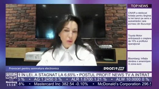 VIDEO PROFIT LIVE Ioana Regenbogen, vicepreședinte Comisia Juridică ARB, despre semnătura electronică: Există șanse ca până la finalul anului să avem o astfel de lege. Suntem optimiști
