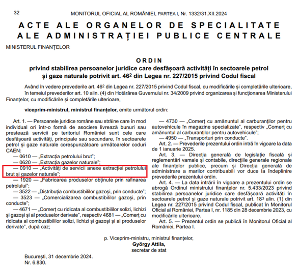 CONFIRMARE DOCUMENT Încă o surpriză fiscală neplăcută de Anul Nou: Contractorii specializați ai petroliștilor datorează și ei impozit de 0,5% din cifra de afaceri