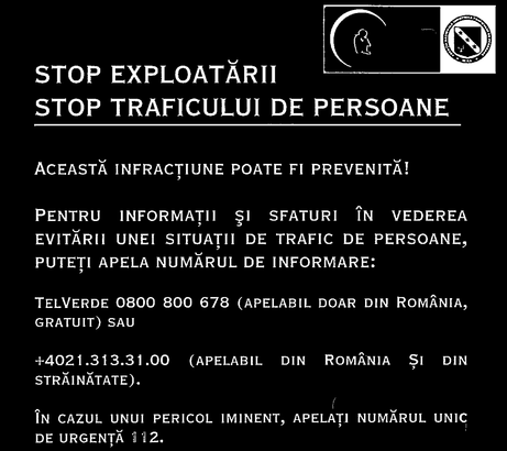 Hotelurile, firmele de transport, agențiile de forță de muncă și instituții - obligate la afișarea de informații privind traficul de persoane. MODELE de afișaj
