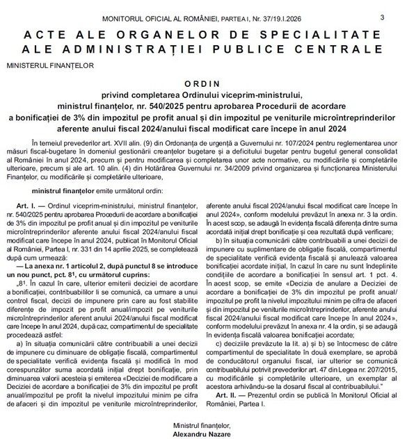 Bonificație de 3% pentru firmele corecte. Când poate fi diminuată sau anulată