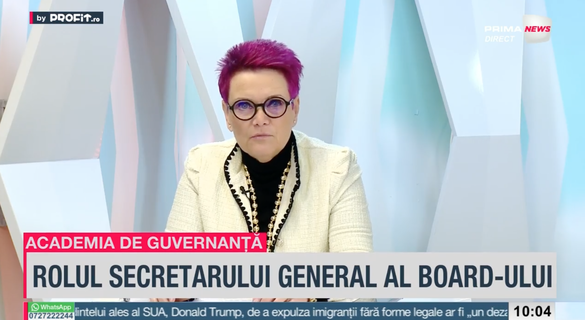 VIDEO Profit.ro TV Academia de Guvernanță - Flavia Popa, BRD: Rolul secretarului general excede cadrul organizației, fiind implicat în comunicarea cu toate părțile interesate și cu asociații, autoritățile, în materie de lobby / Gabriela Hârțescu, ENVISIA: Rolul strategic al secretarului general la nivelul consiliului va fi din ce în ce mai mult adus la rampă și înțeles în complexitatea lui