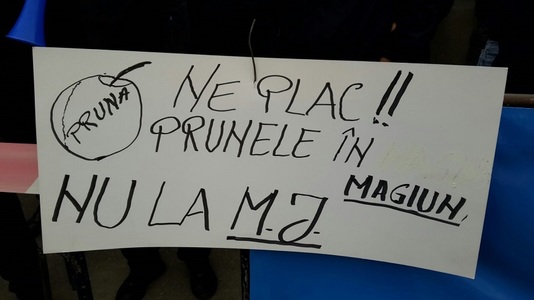PROTEST la Penitenciarul Ploieşti: Aproximativ 60 de angajaţi au ieşit în faţa unităţii: "Ne plac prunele în magiun, nu la MJ". VIDEO
