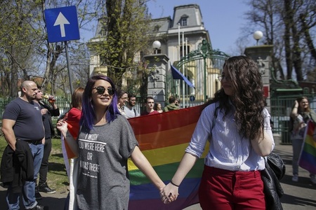 Circa 30 de membri ai comunităţii LGBT au protestat la sediul PSD faţă de declaraţiile senatorului Ioan Deneş. FOTO