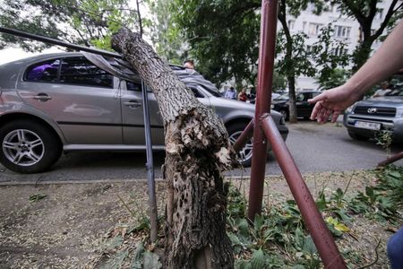UPDATE - Unsprezece judeţe, sub cod portocaliu de furtuni în următoarele ore, alte şapte fiind sub cod galben. Optsprezece copaci au căzut peste maşini sau pe şosea, în urma furtunii produse în Bucureşti şi în judeţul Ilfov - FOTO
