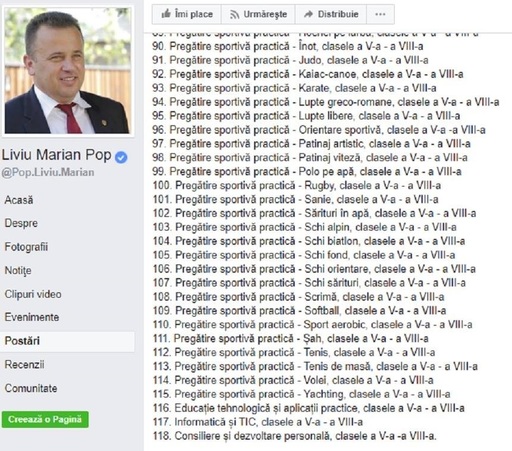 Liviu Pop prezintă lista programelor şcolare pentru care ar trebui să existe manuale: 40 de poziţii, dedicate manualelor de pregătire practică pentru diverse sporturi, inclusiv baseball, softball şi yachting