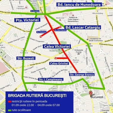 Trafic restricţionat pe Calea Victoriei, începând din această seară şi până luni dimineaţă