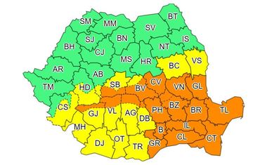 Avertizări cod portocaliu şi cod galben de ploi abundente şi vânt puternic pentru aproape toată ţara, sâmbătă şi duminică. La munte va ninge şi va fi viscol