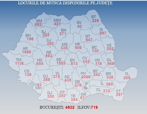 ANOFM: Peste 24.300 de locuri de muncă vacante la nivel naţional, cele mai multe în Bucureşti, Prahova, Arad, Sibiu şi Timiş