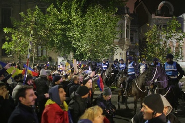Jandarmeria cere sprijinul cetăţenilor pentru identificarea unui bărbat care a lovit un cal la protestul de duminică: "Dar cu caii ce-aţi avut?" VIDEO