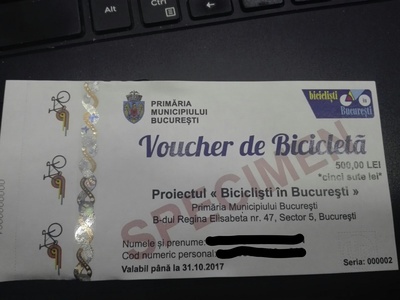 Primăria Capitalei oferă 2.500 de vouchere în valoare de 500 de lei pentru achiziţionarea de biciclete participanţilor la proiectul ”Biciclişti în Bucureşti” care nu s-au regăsit anul trecut pe lista beneficiarilor