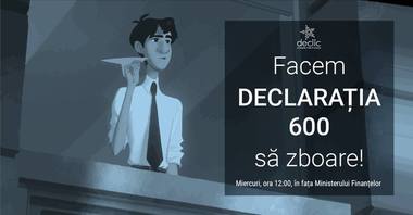 Protest cu avioane din hârtie faţă de declaraţia 600 astăzi, la Ministerul Finanţelor Publice: "Vom trimite ministrului Teodorovici declaraţia 600 pe calea aerului”