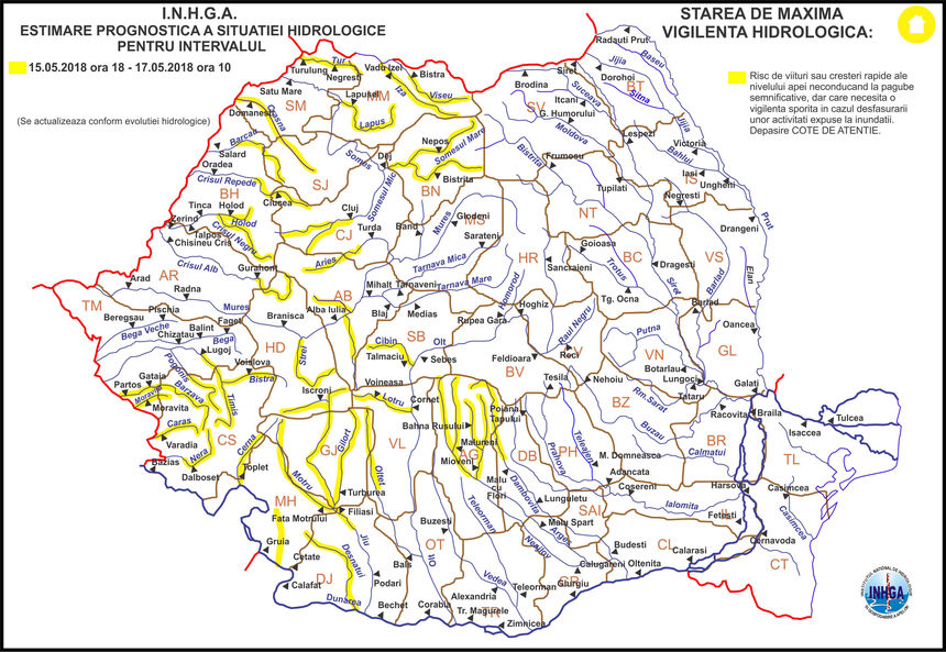 Noi avertizări cod galben din partea hidrologilor, pentru judeţele Bihor şi Sălaj; numărul judeţelor în care pot apărea probleme din cauza ploilor a ajuns la 11