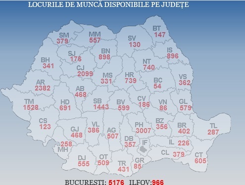 Aproape 31.000 de locuri de muncă vacante la nivel naţional; cele mai multe sunt în Bucureşti, Prahova, Sibiu, Arad şi Cluj