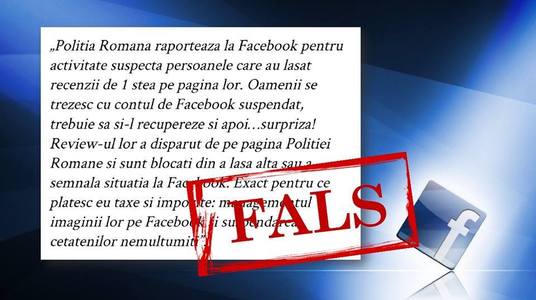 Poliţia Română dă asigurări că nu a raportat conturile utilizatorilor care au lăsat recenzii şi comentarii negative pe pagina sa de Facebook