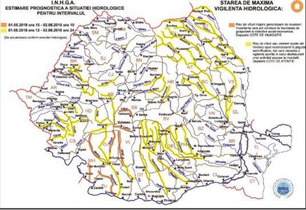 Cod galben de inundaţii pe râuri din şase judeţe, în următoarele ore