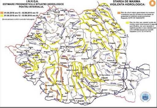 Cod galben de inundaţii pe râuri din şase judeţe, în următoarele ore