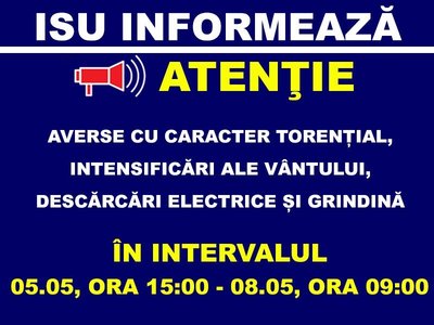 ISU Bucureşti-Ilfov recomandă populaţiei să întrerupă activităţile în aer liber şi să se adăpostească, după prognoza de ploi torenţiale şi vânt puternic