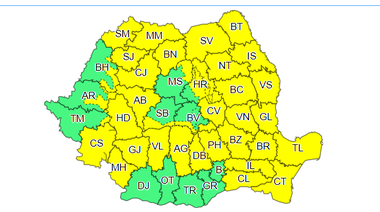 ANM a emis o nouă avertizare cod galben de furtuni: Vineri, până la ora 22.00, va ploua torenţial în cea mai mare parte a ţării, cantităţile de apă putând ajunge şi la 50 de litri pe metru pătrat
