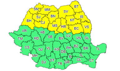 ANM: Caniculă şi disconfort termic accentuat, în cea mai mare parte a ţării; Cod galben de ploi torenţiale, vijelii şi grindină, în 14 judeţe din Moldova, Maramureş, Crişana şi Transilvania