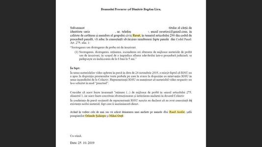 Grupul civic Reset Iaşi a formulat un denunţ împotriva lui Raed Arafat şi a şefilor pompierilor Orlando Şchiopu şi Mihai Guţă, care ar fi tăinuit probe video importante cu primele minute ale intervenţiei în cazul Colectiv