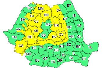 Cod galben privind intensificări ale vântului şi precipitaţii, mai ales în zona montană