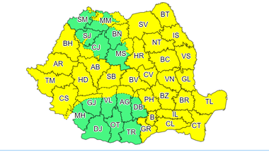 Cod galben de vânt puternic şi ninsori, în cea mai mare parte a ţării