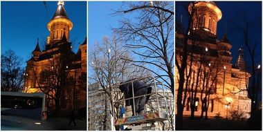 Lampioane pentru alungarea ciorilor de lângă Catedrala Mitropolitană din Timişoara