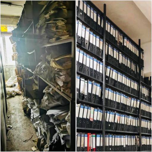Violeta Alexandru, postând o fotografie cu modul în care arăta o arhivă din Bucureşti când a găsit-o şi cum arată acum: O singură filă călcată în picioare dintr-un dosar de pensie înseamnă că am uitat să ne pese