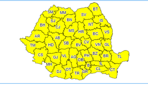 O avertizare cod galben de averse, grindină şi vijelii în toată ţara intră în vigoare de astăzi, de la ora 10