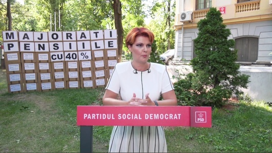 Olguţa Vasilescu: Au fost peste 800.000 de semnături la petiţia care se referă la respectarea Legii pensiilor. Guvernul să majoreze cu 40% pensiile. Le-am spus de câteva luni încoace de unde pot lua banii respectivi
