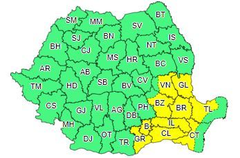 Cod galben de caniculă în judeţe din sud-estul ţării/ De joi, vor fi ploi torenţiale, descărcări electrice şi vijelii, în mai multe regiuni 