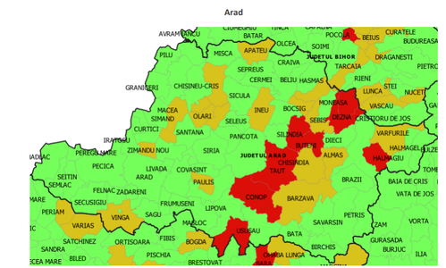 Cea mai mare incidenţă cumulată a îmbolnăvirilor de coronavirus – 52,02, într-o localitate din Arad/ Opt localităţi din judeţ sunt în zona roşie, iar DSP analizează situaţia în privinţa debutului anului şcolar