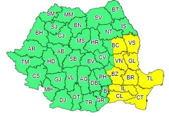 Cod galben privind intensificări ale vântului, de joi seară, în zece judeţe din Moldova, Dobrogea şi estul Munteniei