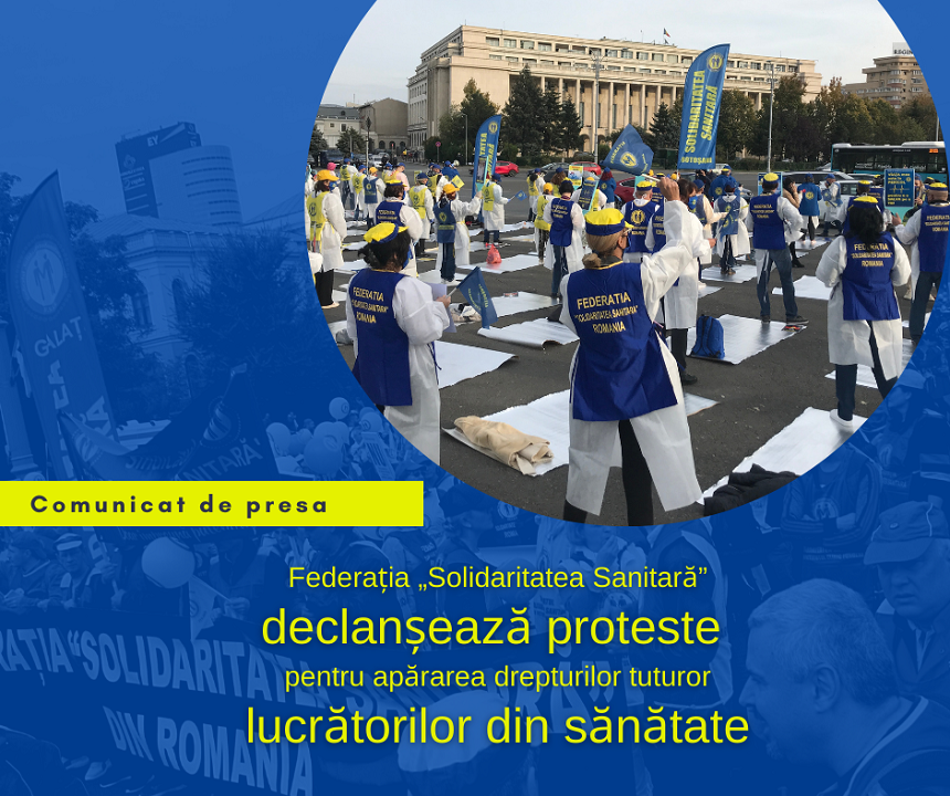 Federaţia „Solidaritatea Sanitară” anunţă protest în Piaţa Victoriei şi pichetarea prefecturilor în 14 ianuarie