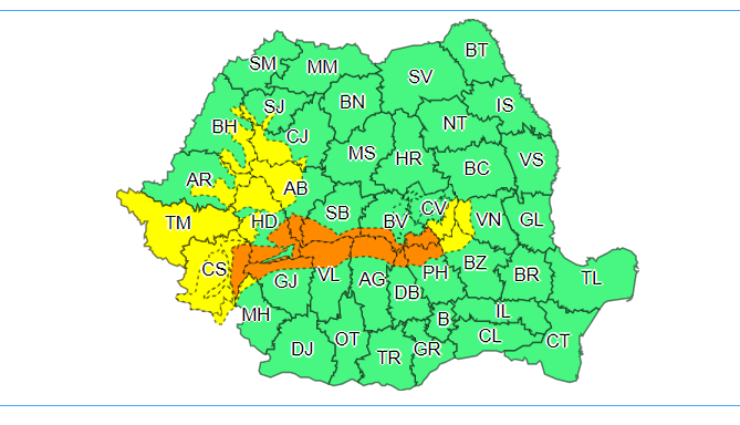 Cod galben şi portocaliu de vânt puternic, până luni dimineaţă, în mai multe judeţe ale ţării/ Luni, în întreaga ţară vor fi rafale de vânt