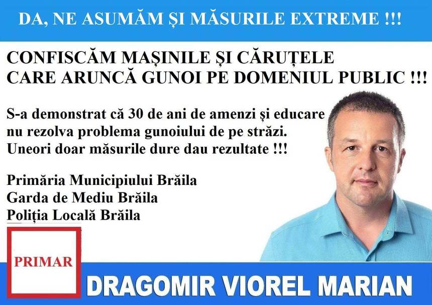 Primarul din Brăila anunţă că toate maşinile sau căruţele din care se aruncă gunoaie pe domeniul public vor fi confiscate, fără posibilitatea de a fi recuperate