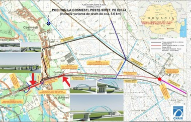 CNAIR anunţă că a desemnat câştigătorul pentru proiectarea şi construcţia unui pod nou peste Siret, la Cosmeşti

