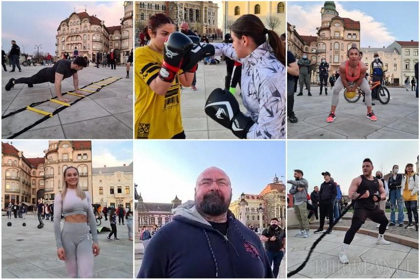 Protest al sportivilor şi pasionaţilor de fitness faţă de închiderea sălilor de sport, la Oradea / Sportivii fac exerciţii, pe muzică, în centrul oraşului - VIDEO

