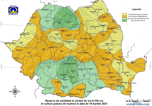 Administraţia Naţională de Meteorologie: În cea mai mare parte a Crişanei şi a Moldovei, local în centrul Dobrogei şi al Transilvaniei, izolat nord-estul Munteniei şi nord-vestul Banatului se înregistrează deficite de umiditate în sol

