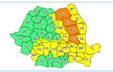 UPDATE - Cod roşu de furtună în Tulcea / Judeţele Suceava, Neamţ, Bacău, Vrancea şi zona de munte a judeţului Buzău sunt sub avertizare cod portocaliu până la ora 23.00 / Ploaie, pe alocuri torenţială, pe principalele artere 