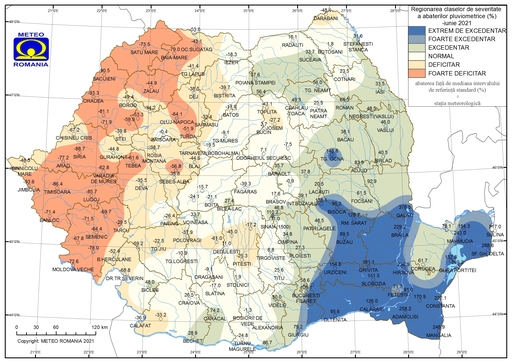 ANM: Temperatura medie a lunii iunie a avut valori cuprinse între 4,4 °C şi 23,2 °C / A fost depăşită maxima absolută la 27 de staţii / Cele mai multe precipitaţii - 285,2 mm, la staţia meteorologică Galaţi
