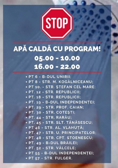 Apă caldă doar câteva ore dimineaţa şi seara, la Focşani. Explicaţiile societăţii de termoficare