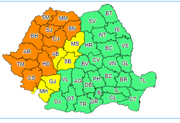 Avertizare a meteorologilor – Cod galben şi portocaliu de instabilitate atmosferică, în Banat, Crişana, Maramureş, Transilvania şi vestul Olteniei / În Oltenia, Muntenia, Moldova, vestul Dobrogei, local Transilvania va fi caniculă

