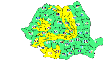 Informare meteorologică de ploi moderate cantitativ / În 27 de judeţe este cod galben de vânt puternic  