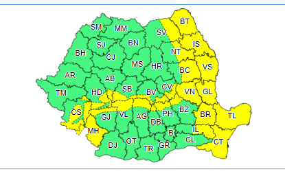 Codul galben de vânt puternic, prelungit până joi, la ora 21.00 / Vântul va sufla cu putere, ajungând până la 100 de kilometri la oră, mai ales în zonele montane 