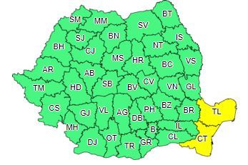 Cod galben de ninsori şi intensificări ale vântului, în Dobrogea