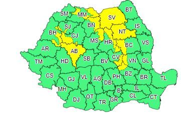Cod galben de vânt puternic, de marţi seară, în Munţii Apuseni, Carpaţii Orientali, dar şi în zona joasă a judeţelor Alba, Suceava şi Neamţ