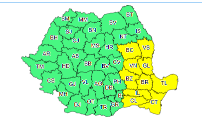 Vreme deosebit de rece, geroasă noaptea şi dimineaţa, până joi după-amiază / Minimele vor ajunge şi la minus 18 grade / Cod galben de vânt puternic în zece judeţe, până marţi seară  